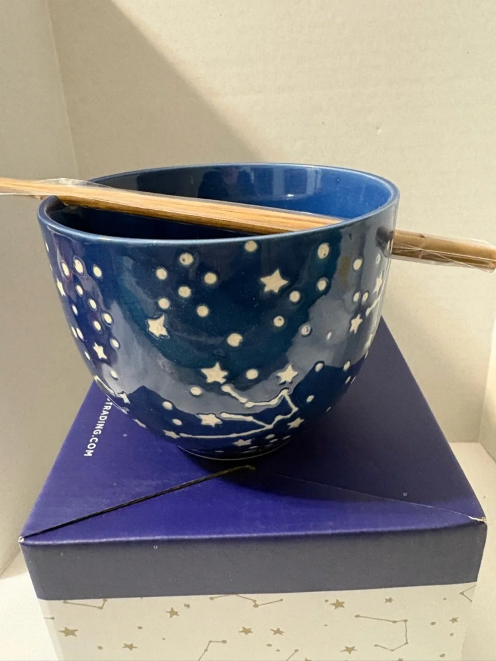 Earthbound Trading Co Starry Moon Constellation Blue Noodle Bowl Wood Chopsticks